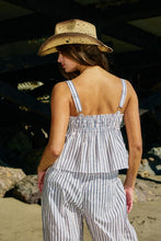 Load image into Gallery viewer, Self Tie Front Cotton Woven Stripe Print Tank Top
