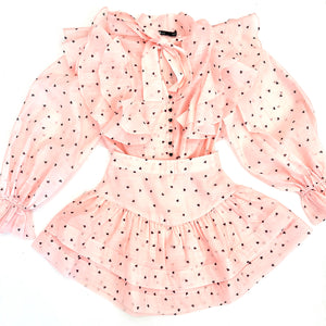 Heart Print Blouse & Skirt Set