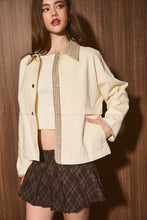 Load image into Gallery viewer, Gingham Contrast Trim Collared Shacket Jacket

