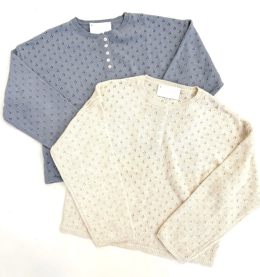 Eyelet pull over sweater