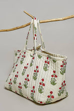 Load image into Gallery viewer, Ribbon-Tie Quilted Floral Jumbo Tote Bag
