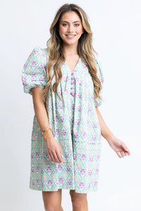 Paris Floral Puff Sleeve Dress