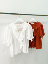 Load image into Gallery viewer, Woven Cotton V-Neck Short Sleeve Top
