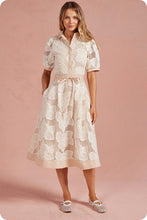 Load image into Gallery viewer, Floral Mesh Crochet Collared Midi Dress
