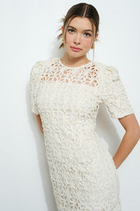 Puff Sleeve Crochet Lace Mini Dress