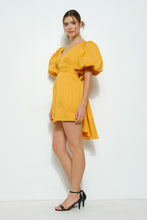 Load image into Gallery viewer, Short Puff Sleeve Open Back Bow Mini Dress
