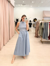 Load image into Gallery viewer, Light Blue Mock Neck Maxi Dress
