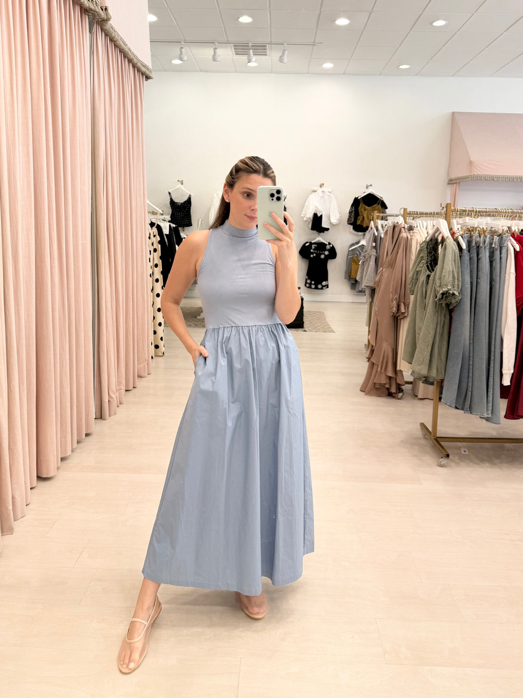 Light Blue Mock Neck Maxi Dress