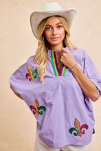 Load image into Gallery viewer, Mardi Gras V Neck Blouse Top With Sequin Patch
