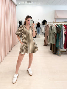 Chocolate Stripe Puff Sleeve Mini