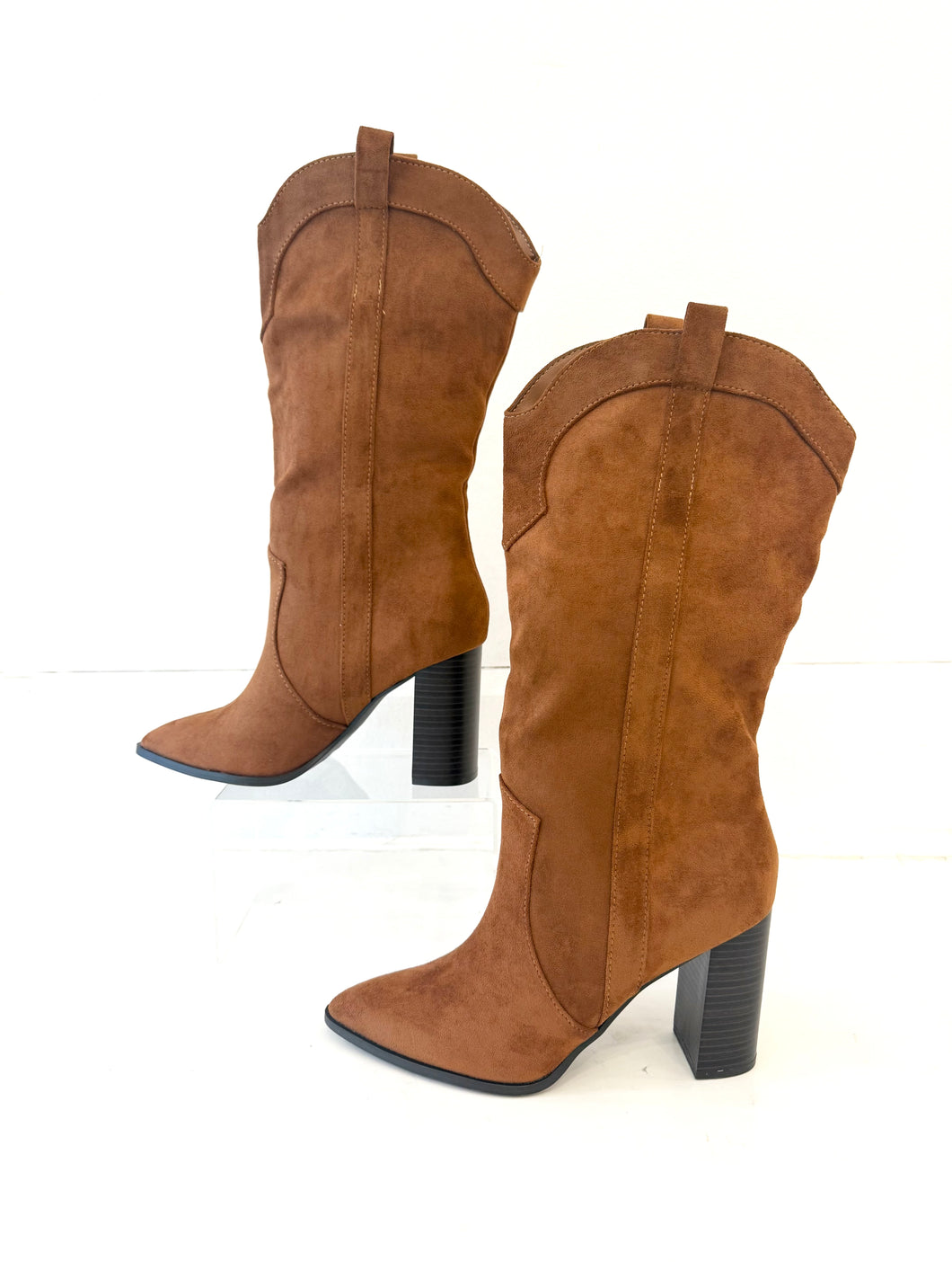 Cognac Suede High Heel Boot