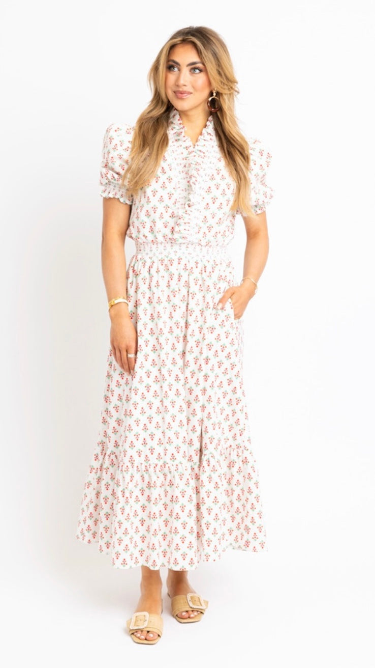 Digital Floral Ruffle Smock Maxi