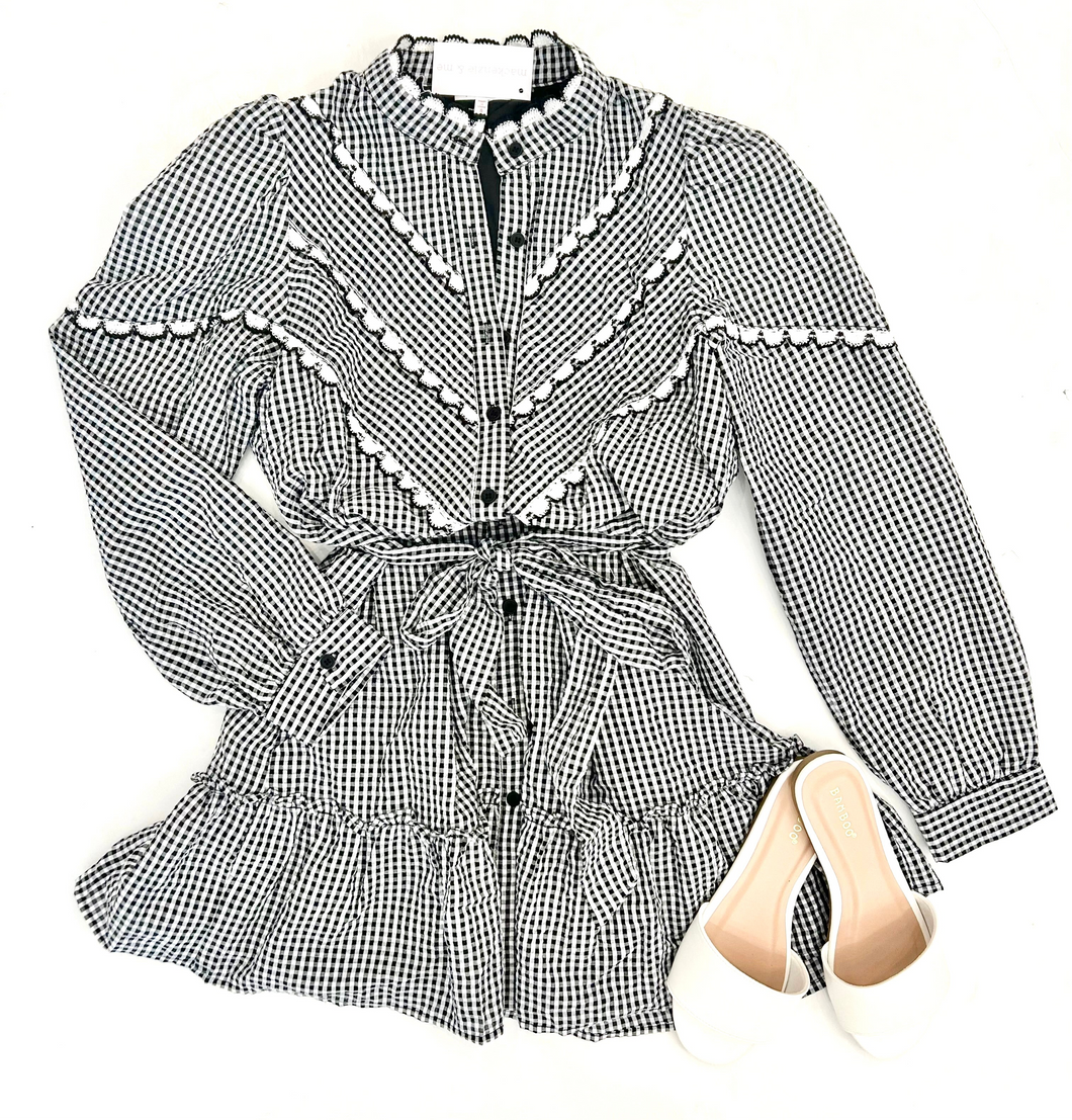 Gingham Ruffle Trim Mini Dress