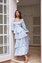 Load image into Gallery viewer, Blue &amp; White Ruffled Midi
