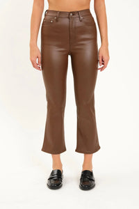 Shy Girl High Rise Crop Flare in COATED ESPRESSO