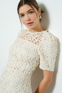 Puff Sleeve Crochet Lace Mini Dress