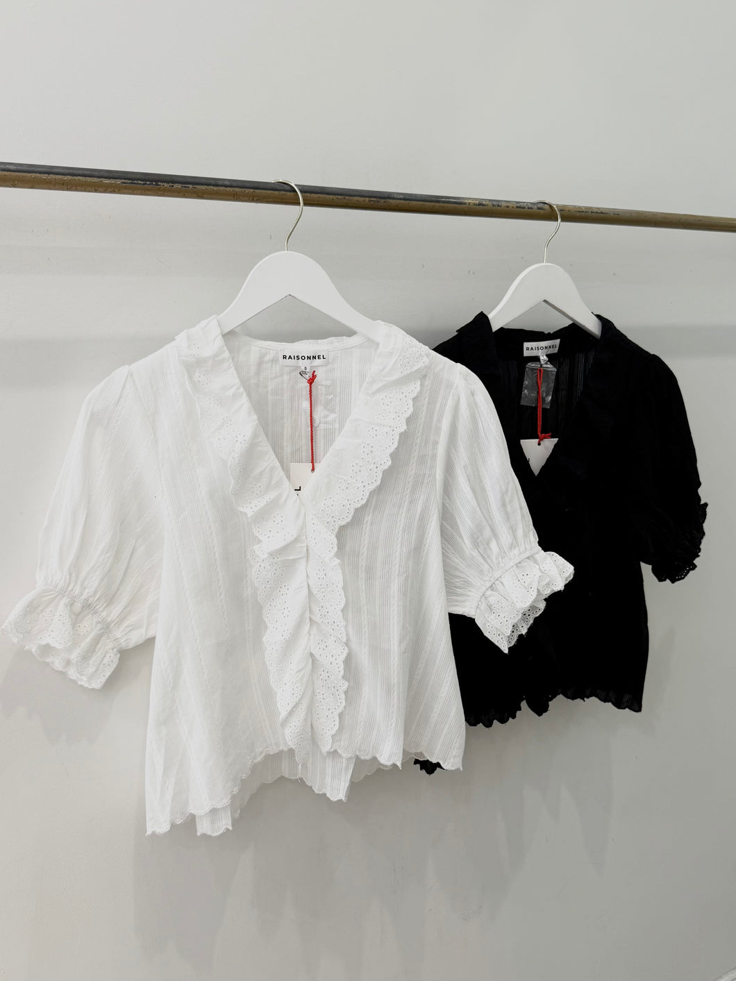 V-neck Lace Ruffle Puff Sleeve Blouse