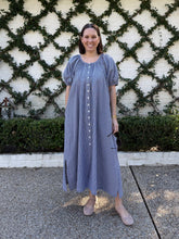 Load image into Gallery viewer, Gingham Checker Puff Sleeve Long Dress
