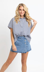Stripe Signature V-Neck Collared Top