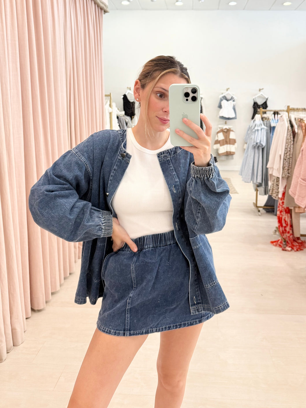 Denim Contrast Stitch Skort