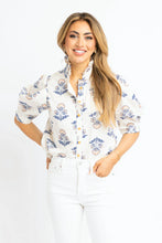 Load image into Gallery viewer, Block Print Floral Ruffle Neck Button Up
