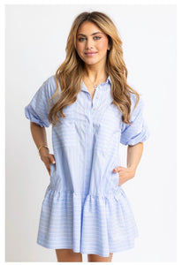 Stripe Poplin Ruffle Pocket Dress