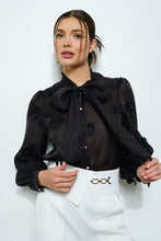 Load image into Gallery viewer, Sheer Embroidered Butterfly Bow Tie Blouse

