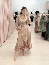 Load image into Gallery viewer, Long Sleeve Wrap Satin Dress
