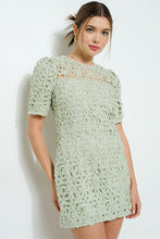 Load image into Gallery viewer, Puff Sleeve Crochet Lace Mini Dress
