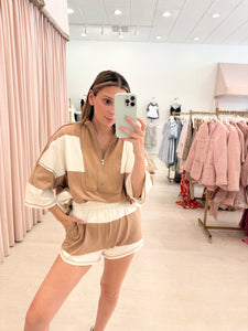 Stripe Half Zip Short Set