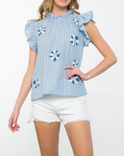 Load image into Gallery viewer, Flower Stripe Flutter Sleeve Top
