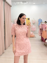 Load image into Gallery viewer, Puff Sleeve Crochet Mini Dress
