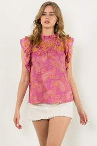 Flutter Sleeve Print Paisley Top