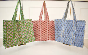 Quilted Block Print Tote Bag