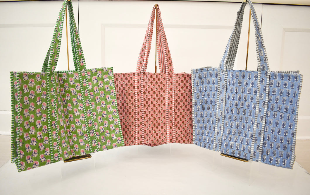 Quilted Block Print Tote Bag