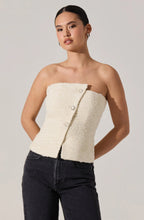 Load image into Gallery viewer, Moina Asymmetrical Strapless Tweed Top in Ivory
