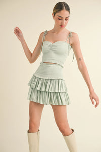 Pistachio Silky Smocked Tank Skirt Set