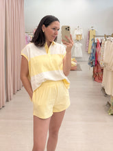 Load image into Gallery viewer, Yellow &amp; White Collared Short Set

