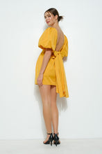 Load image into Gallery viewer, Short Puff Sleeve Open Back Bow Mini Dress
