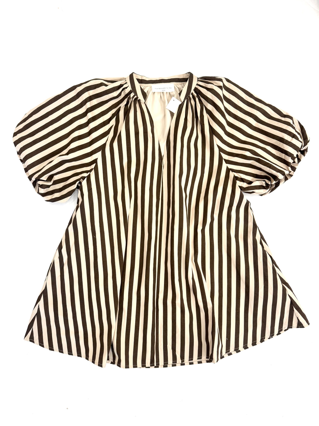 Chocolate Stripe Puff Sleeve Mini