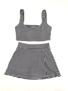 Gingham Print Side Slit Skort