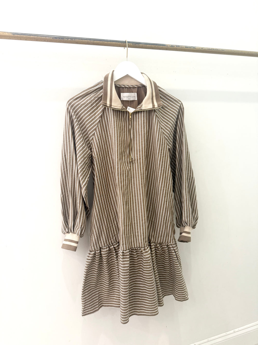Striped Zip Up Collar Dress