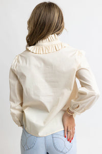 Solid Poplin Ruffle Neck Top