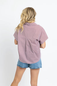 Stripe Signature V-Neck Collared Top