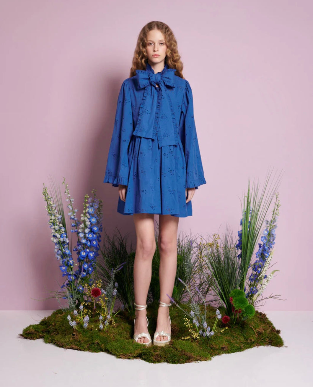 Meadow Sage Bow Mini Dress