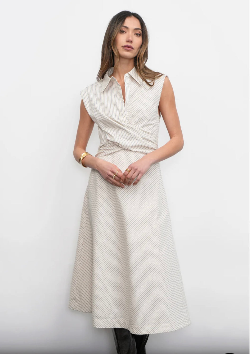 Lorena Stripe Shirt Collar Midi Dress