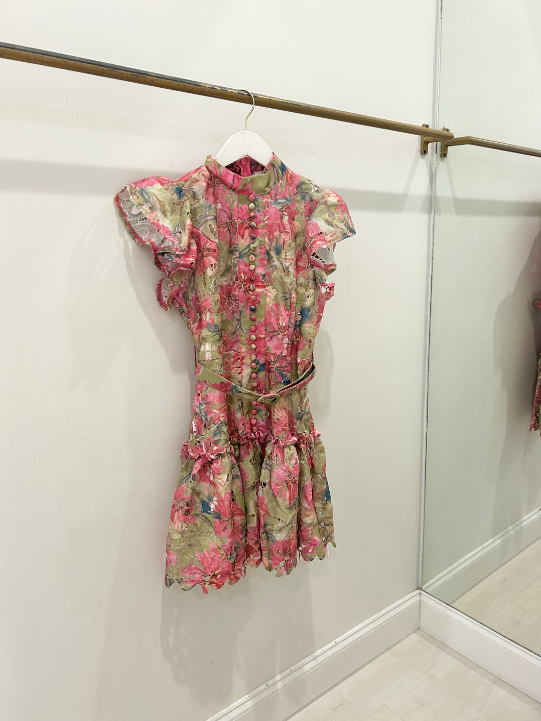 Ruffle Sleeve Belted Mini Dress