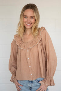 Gingham Long Sleeve Ruffle Top