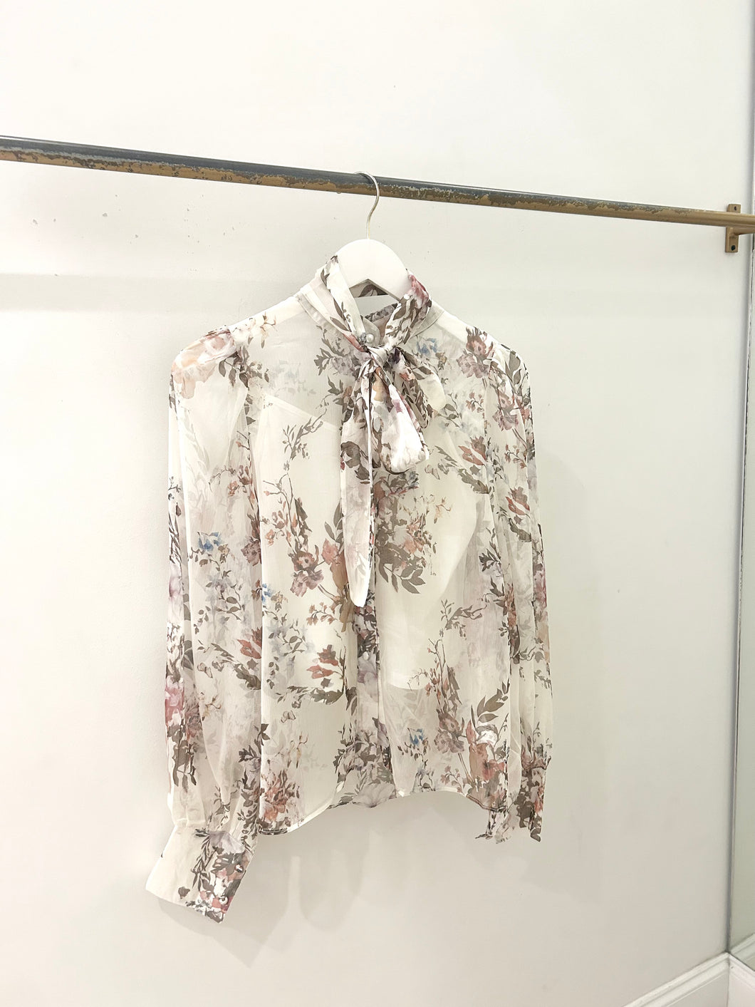 Fall Floral Tie Neck Blouse