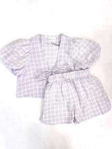 Plaid Bow Tie Short Set
